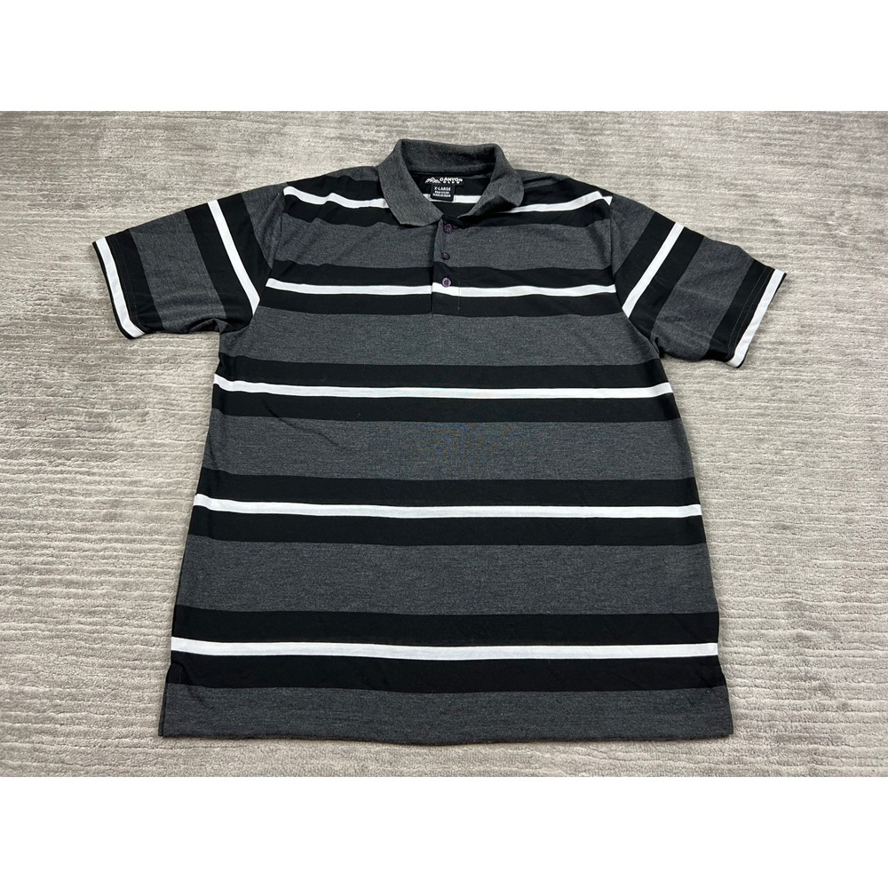 Canyon Club Polo Shirt Mens XL Grey Black Striped Short Sleeve SYD-80-L/FM New